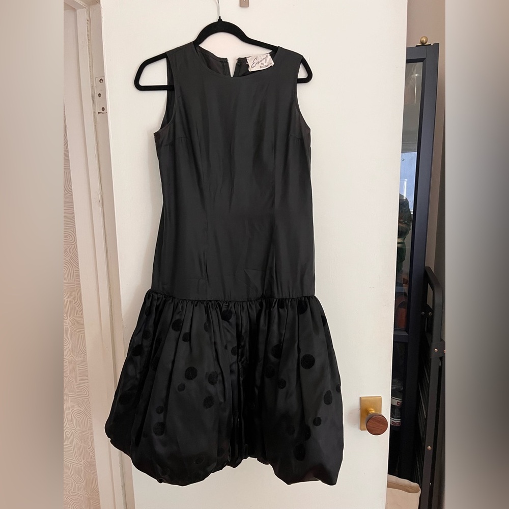 Vintage black puffy polka dot dress